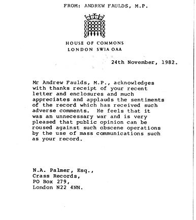 Image of letter from Tony Benn, MP