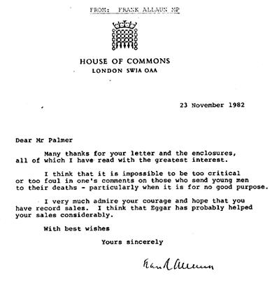 Image of letter from Frank Allaun, MP